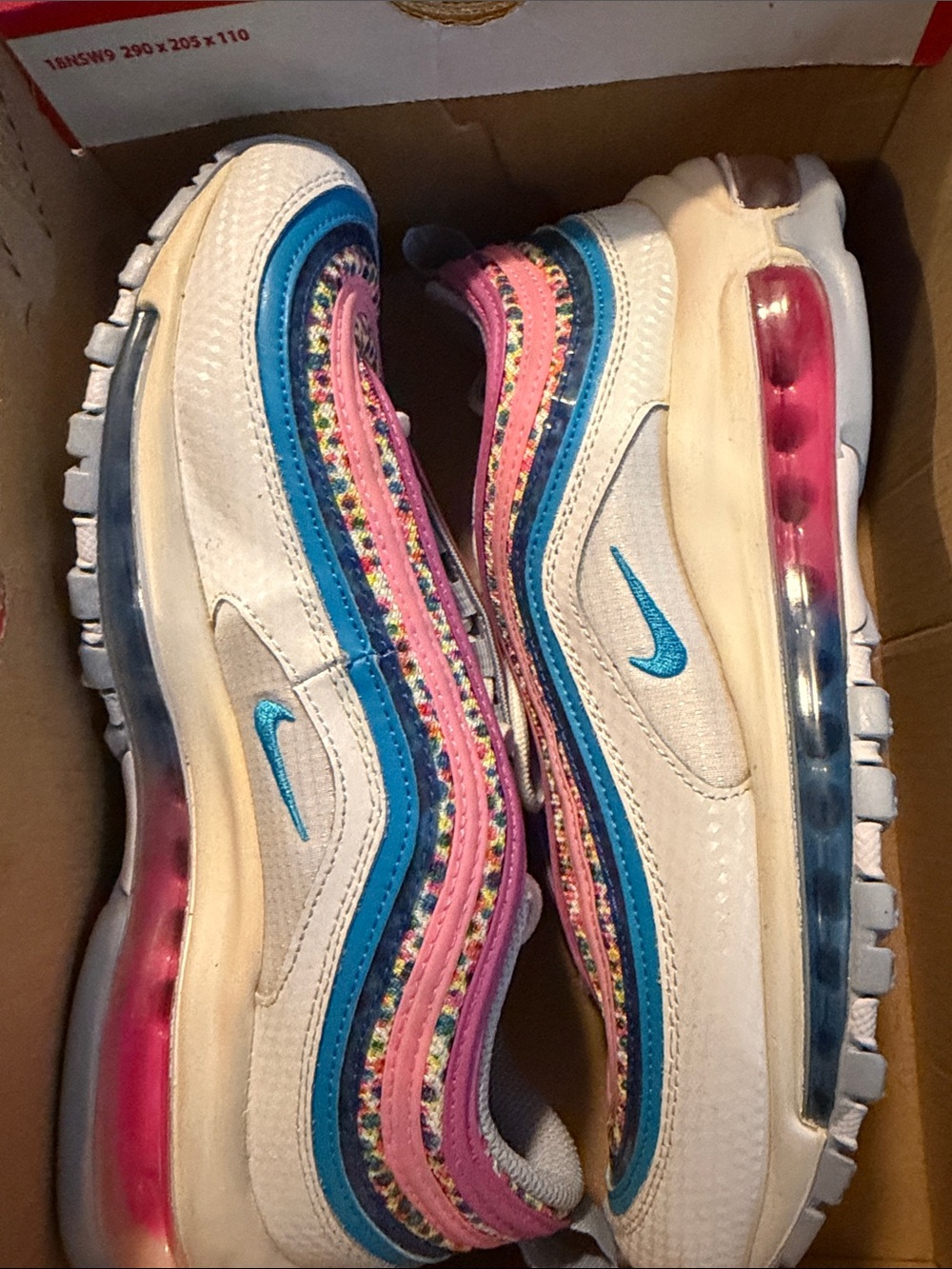 Nike Women’s White Pink Blue Multi-Accent Air Max Style Sneakers